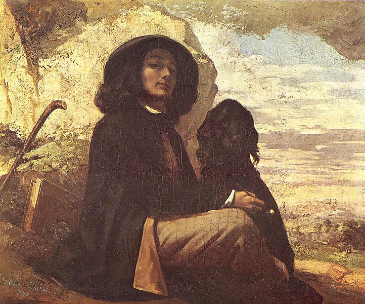 Selfportrait with black dog.